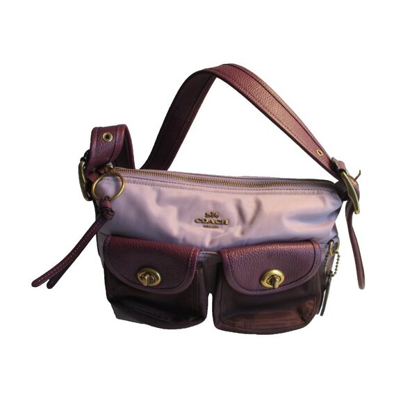 *COACH Purple Plum Nylon Leather Satchel Purse - Picture 3 of 9